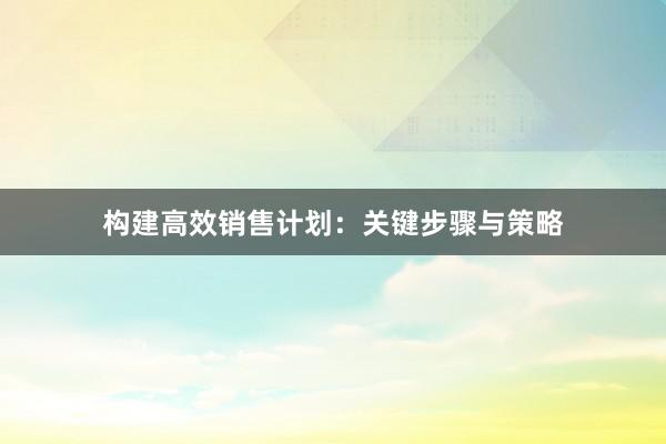 构建高效销售计划：关键步骤与策略